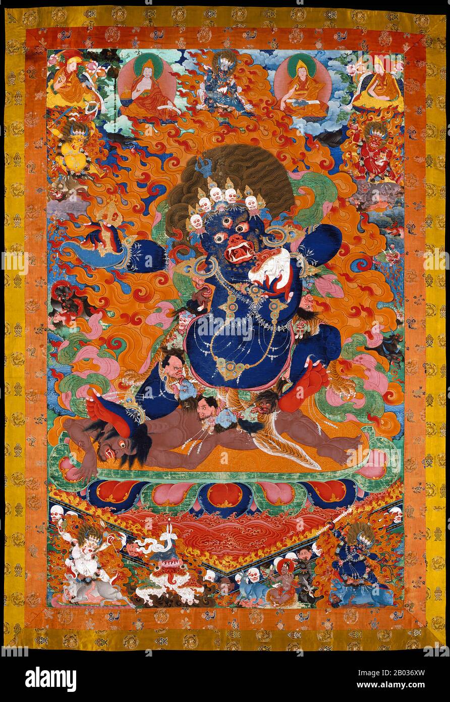 In der ostasiatischen Mythologie ist Yama ein Dharmapala (wahrer gott) und König der Hölle. Es ist seine Pflicht, die Toten zu beurteilen und über die verschiedenen Höllen und Purgatorien zu herrschen, wobei er über den Zyklus von Samsara (zyklische, zirkelhafte Veränderung) steht. Yama hat sich vom hindu-gott über das finden von Rollen im Buddhismus sowie in der chinesischen, koreanischen und japanischen Mythen ausgebreitet. Yamas Rolle im Theravada-Buddhismus ist vage und nicht genau definiert, obwohl er immer noch Hausmeister der Hölle und der Toten ist. Er beurteilt diejenigen, die sterben, um festzustellen, ob sie auf die Erde, in den Himmel oder in die Höllen wiedergeboren werden sollen. Manchmal gibt es mehr als Stockfoto