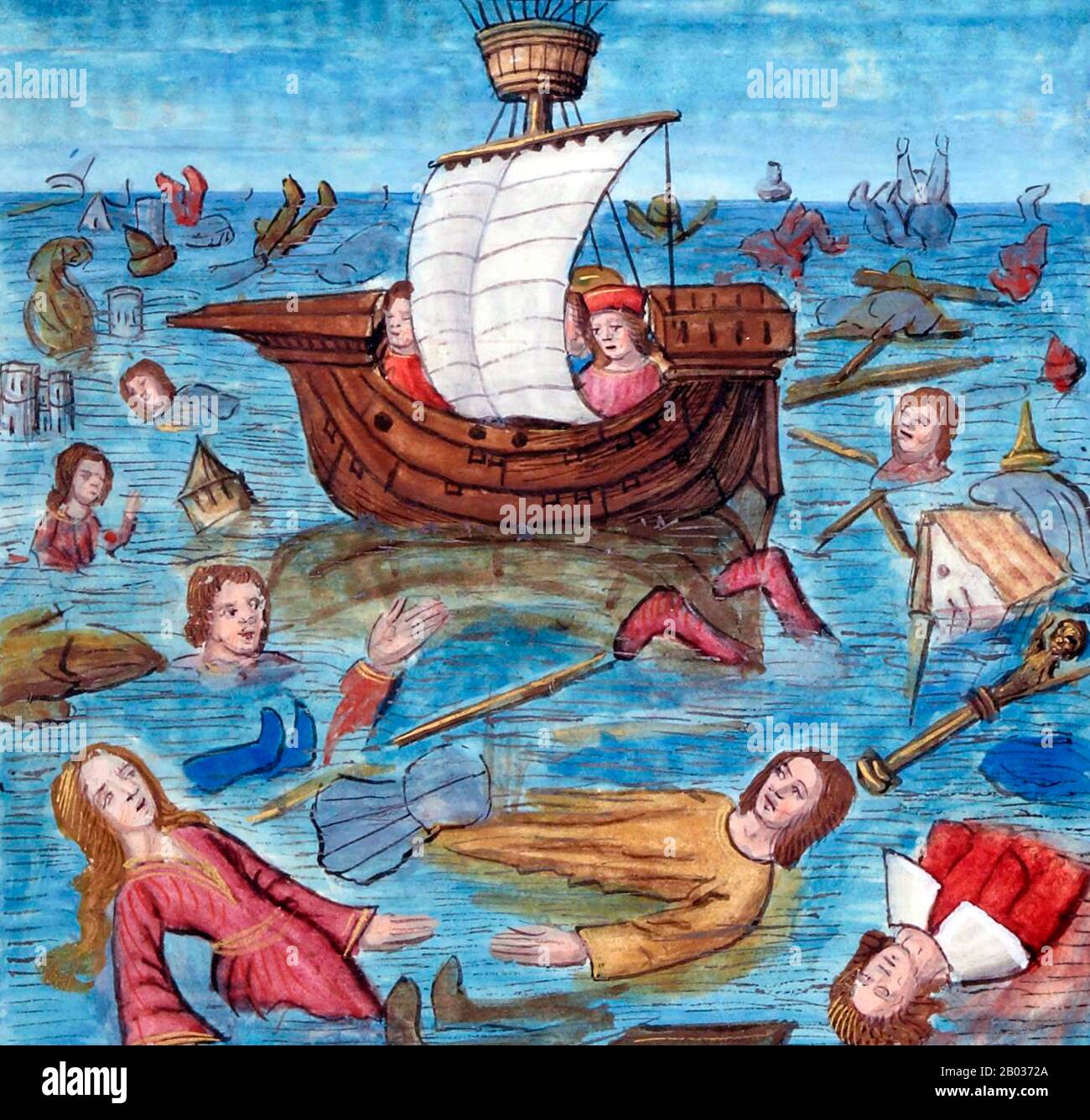 Noahs Arche (biblisch hebräisch: Tevat Noaḥ) ist das Gefäß in der Erzählung über die Genesis-Flut (Genesis Kapitel 6-9), mit dem Gott Noah, seine Familie und einen Überrest aller Tiere der Welt vor der Flut verschont. Nach Genesis gab Gott Noah Anweisungen zum Bau der Arche. Sieben Tage vor der Sintflut sagte Gott Noah, er solle mit seinem Haushalt und den Tieren in die Arche gehen. Die Geschichte beschreibt weiter, wie die Lade 150 Tage lang flott ist und dann auf den Bergen von Ararat und dem anschließenden Rückfluss der Gewässer zur Ruhe kommt. Die Geschichte wiederholt sich, mit Variationen, im Quran. Stockfoto