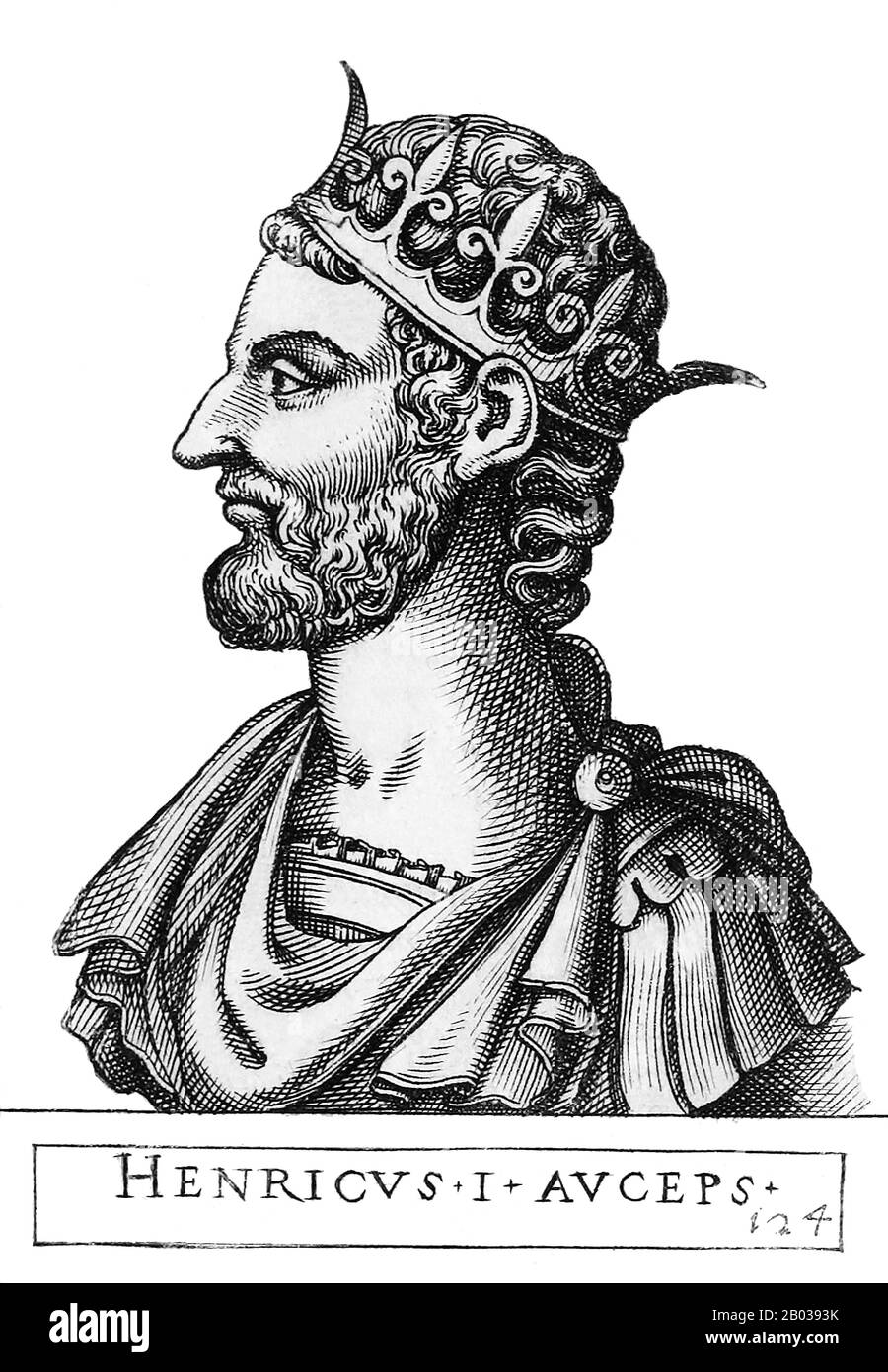 Heinrich I. (876-936), auch als Heinrich der Fowler bekannt, war Sohn von Otto dem Illustren, Herzog von Sachsen, und wurde 912 selbst Herzog. Er war sächsischen Abstammung und stand oft im Konflikt mit seinen südlichen Nachbarn. Er wurde 919 König von East Francia nach dem Tod von König Cornad I., der als Nachfolger des Königs auf seinem Sterbebett genannt wurde und der erste nicht-fränkische König wurde. Henrys Wahl zum König war nicht von allen Herzogtümern unterstützt worden, so dass er wartete, sie in Linie zu bringen, vor allem gegen Herzog Arnulf von Bayern, den er schließlich 921 besiegte und zur Unterordnung zwang. Er war zu schwach, um Absolutist durchzusetzen Stockfoto