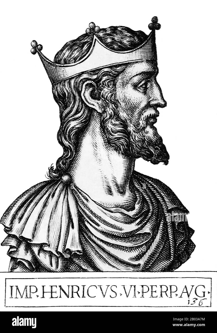 Heinrich VI. (1165-1197) war der zweite Sohn von Kaiser Friedrich I. und heiratete 1186 die Tochter des verstorbenen normannischen Königs Roger II. Von Sizilien, Konstanz von Sizilien. Als sein Vater 1190 starb, wurde er König von Deutschland und heiliges Römisches Kaiser im Jahr 1191. Stockfoto