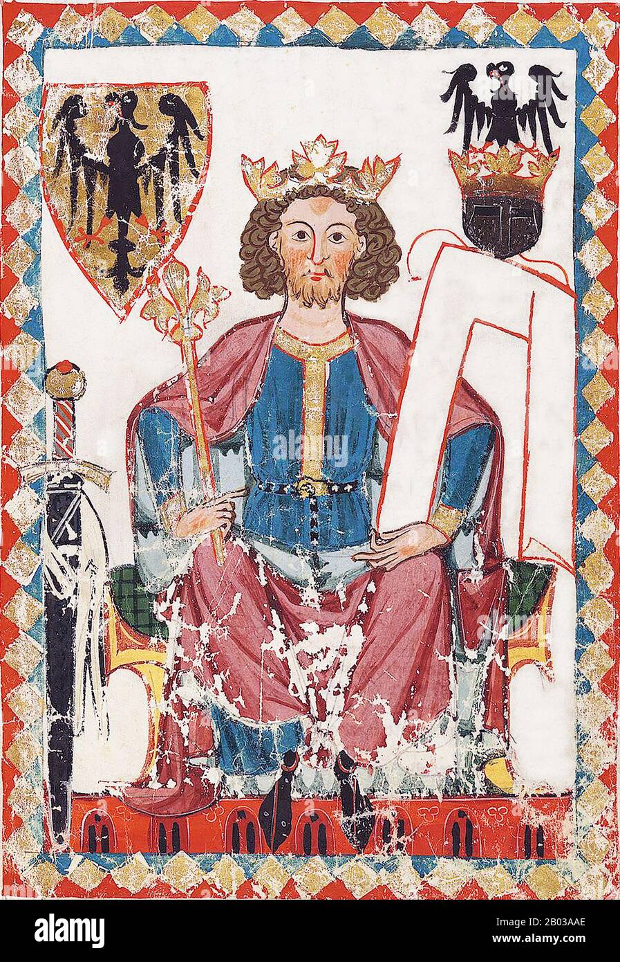 Heinrich VI. (1165-1197) war der zweite Sohn von Kaiser Friedrich I. und heiratete 1186 die Tochter des verstorbenen normannischen Königs Roger II. Von Sizilien, Konstanz von Sizilien. Als sein Vater 1190 starb, wurde er König von Deutschland und heiliges Römisches Kaiser im Jahr 1191. Stockfoto