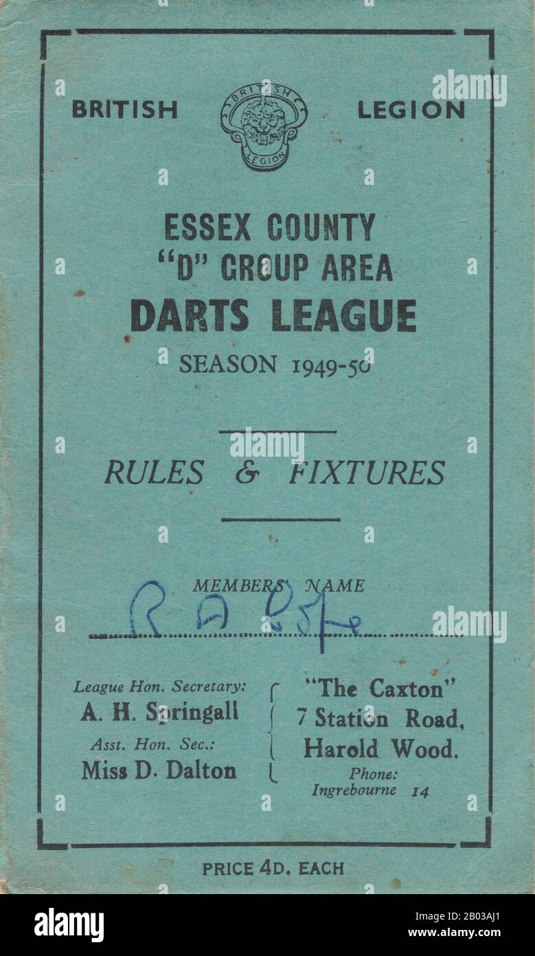 Essex County Darts League 1949 Stockfoto