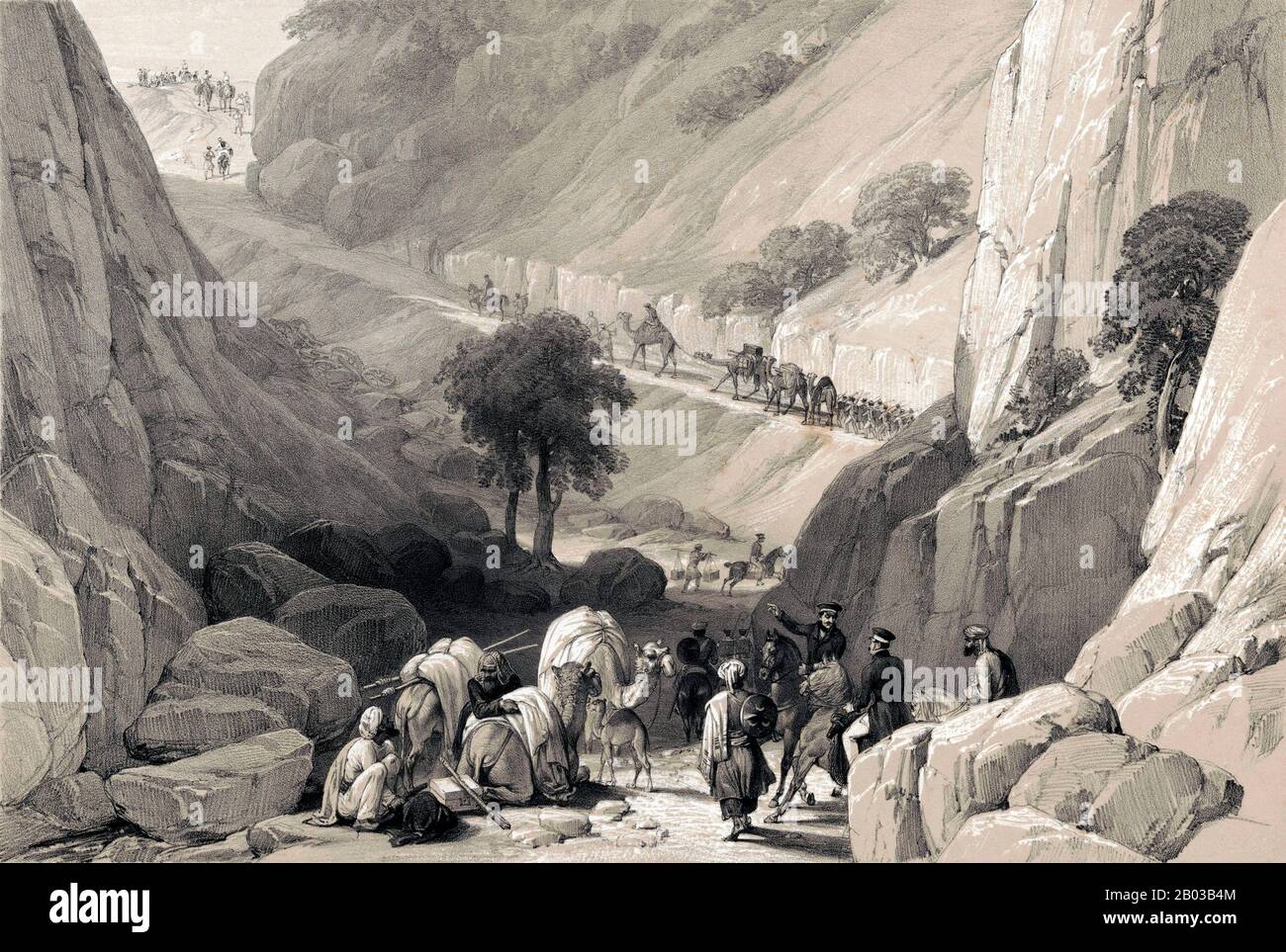 Der Erste Anglo-Afghanische Krieg wurde zwischen Britisch-Indien und Afghanistan von 1832-2 geführt. Es war einer der ersten großen Konflikte während des Großen Spiels, des Wettbewerbs um Macht und Einfluss im 19. Jahrhundert in Zentralasien zwischen dem Vereinigten Königreich und Russland. Und markierte auch einen der schlimmsten Rückschläge, die der britischen Macht in der Region nach der Konsolidierung von British Raj durch die East India Company zugefügt wurden. Stockfoto