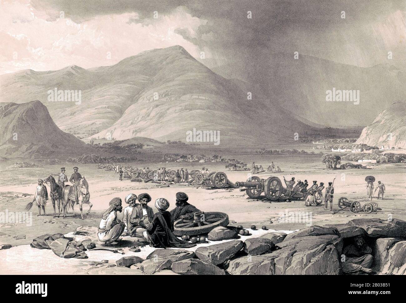 Der Erste Anglo-Afghanische Krieg wurde zwischen Britisch-Indien und Afghanistan von 1832-2 geführt. Es war einer der ersten großen Konflikte während des Großen Spiels, des Wettbewerbs um Macht und Einfluss im 19. Jahrhundert in Zentralasien zwischen dem Vereinigten Königreich und Russland. Und markierte auch einen der schlimmsten Rückschläge, die der britischen Macht in der Region nach der Konsolidierung von British Raj durch die East India Company zugefügt wurden. Stockfoto