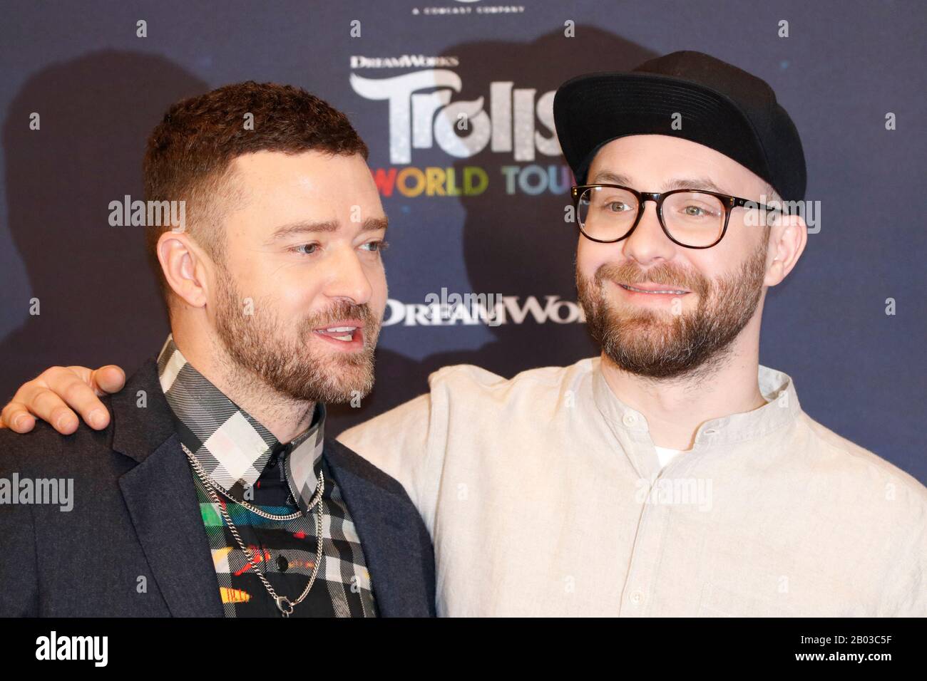 Justin Timberlake, Mark Forster - Photocall zum Spielfilm "Trolls World Tour", Waldorf Astoria-Hotel, 17. Februar 2020, Berlin (nur noch für redigationelle Stockfoto