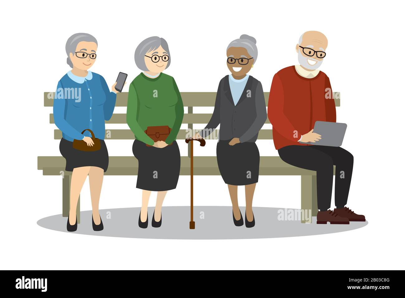 Alte Leute Oder Rentner Sitzen Auf Der Bank Isoliert Auf Weissem Hintergrund Cartoon Vektor Illustration Stock Vektorgrafik Alamy
