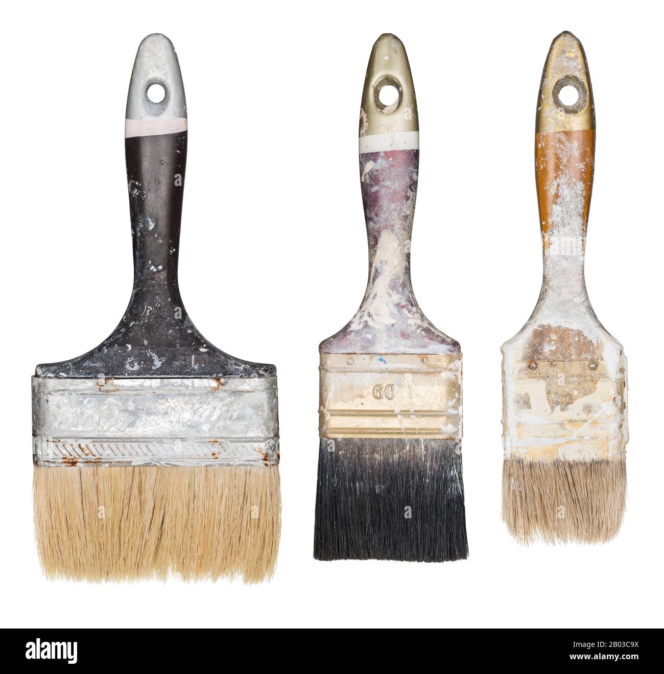 Verwendete Pinsel isoliert auf weiss Stockfoto