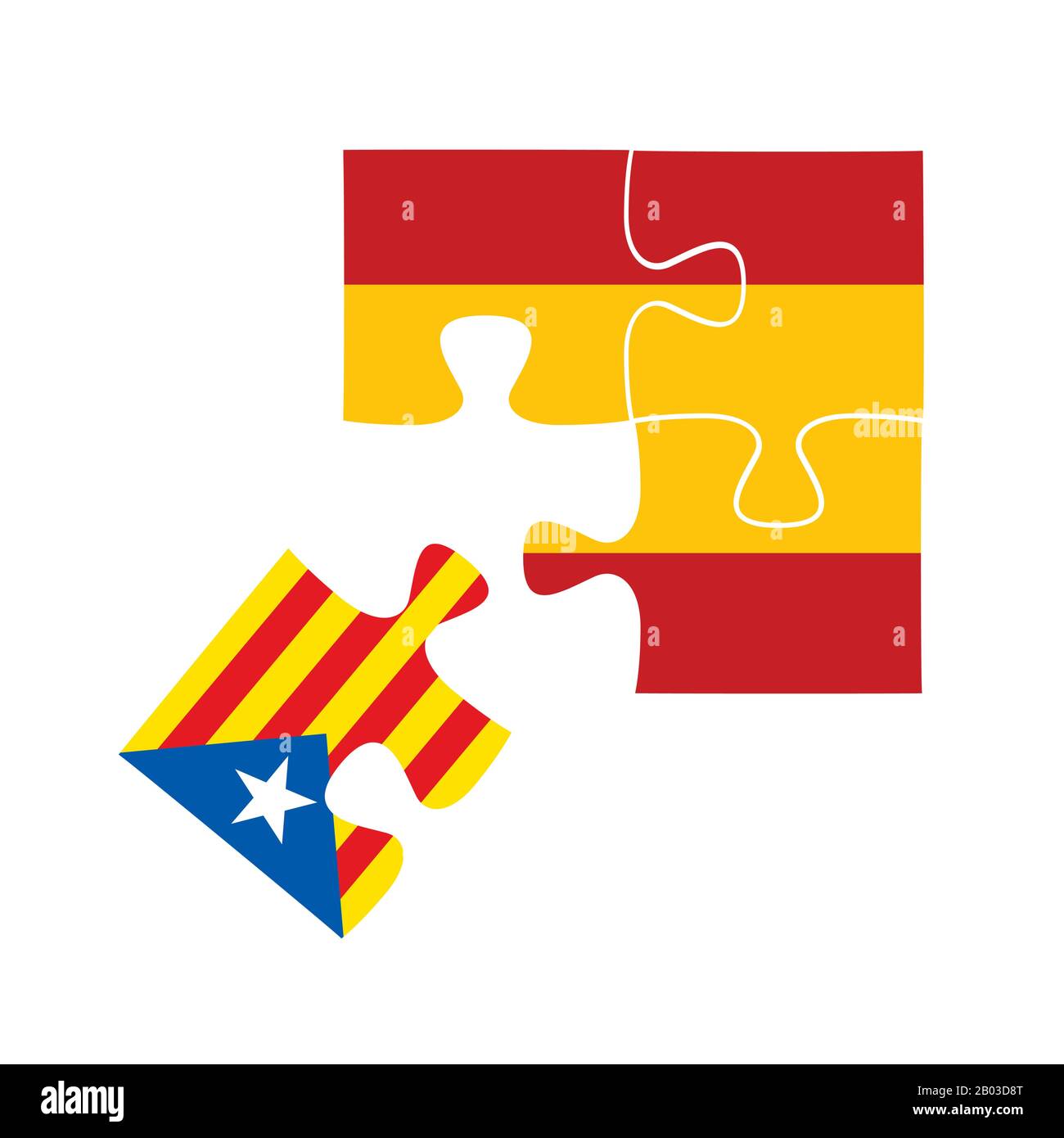 Ein Teil des Puzzles der Flagge Kataloniens fällt aus der Flagge Spaniens, Unabhängigkeit Kataloniens, Cartoon-Vektor-Illustration Stock Vektor