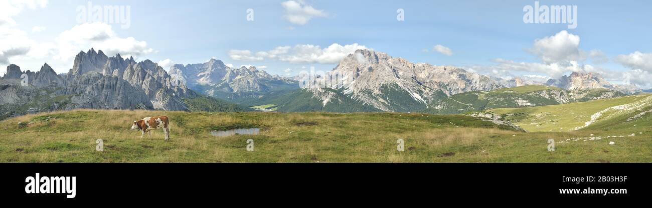 Die Dolomiti gruppo del Cadin, monte Cristallo, Croda Rossa (von Tre cime di Lavaredo), UNESCO-Weltkulturerbe - Alto Adige, Veneto, Italien, Europa Stockfoto