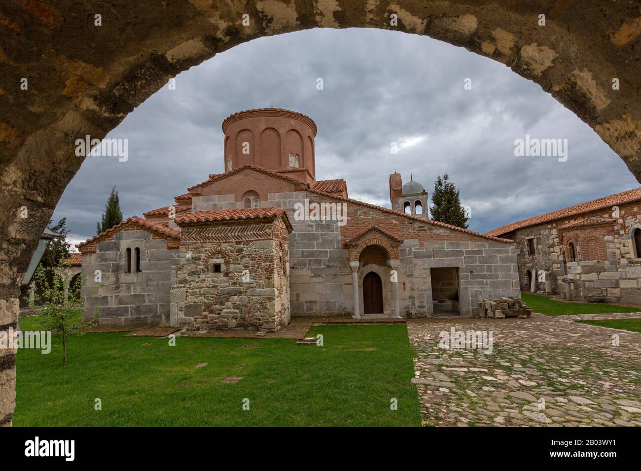Die der heiligen Maria geweihte, byzantinische Kirche befindet sich in Apollonia in Albanien Stockfoto