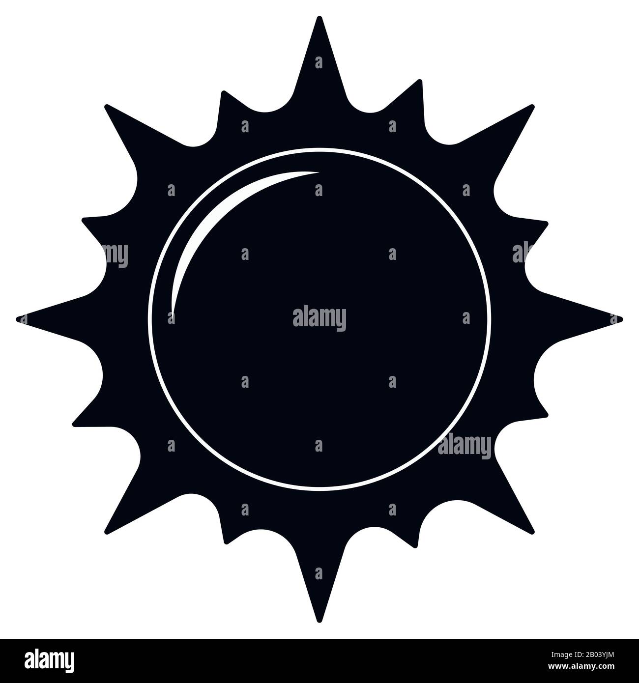 Schwarz-weißes Design mit Sonnensymbol auf weißem Hintergrund. Stock Vektor