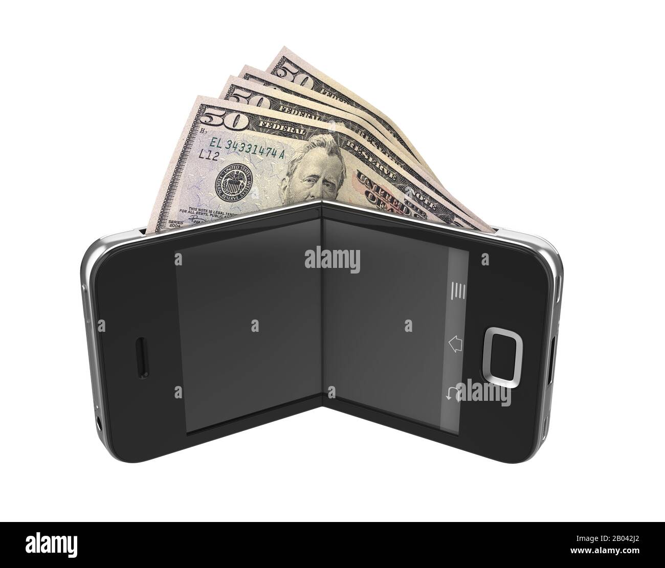 Handy mit Geld (Digital Wallet Concept) Stockfoto