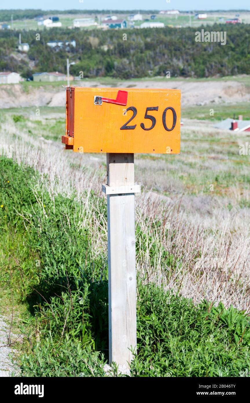 Remote-Mailbox für Häuser auf der Port au Port Peninsula in Neufundland Stockfoto