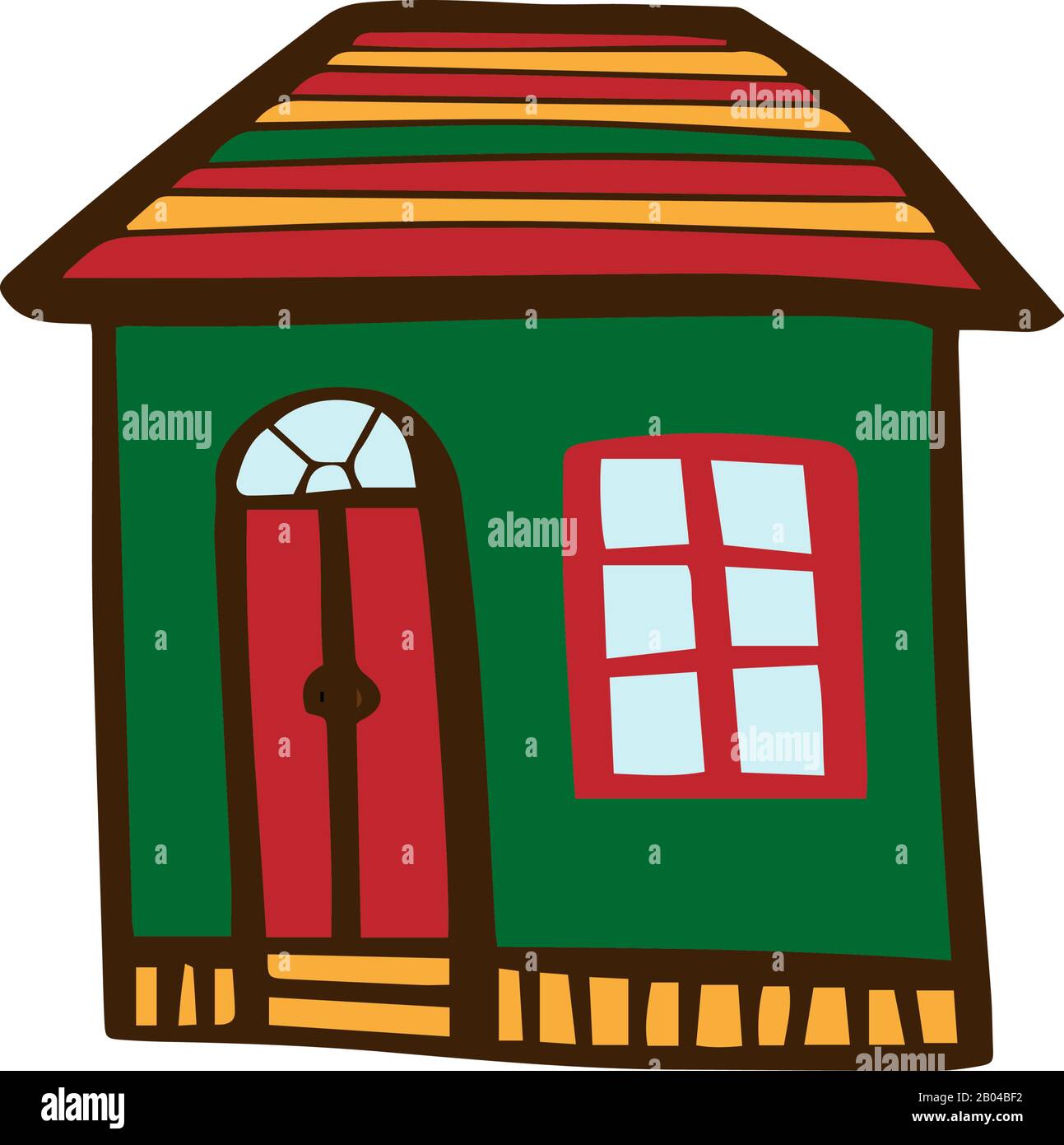 Niedliches kleines Haus in farbigem Cartoon-Stil isoliert auf weißem Hintergrund. Vector Stock Illustration Architektur für Kinder. Stock Vektor