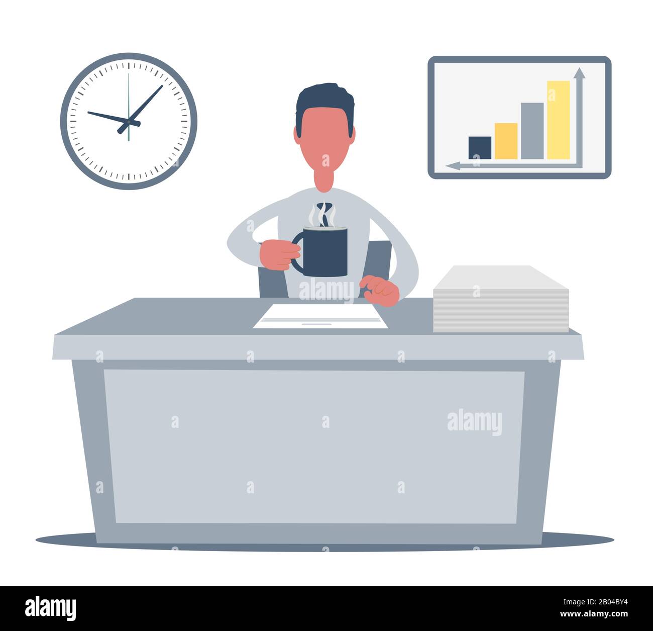 Business man Unternehmer, der an seinem sauberen und schlanken Büroschreibtisch arbeitet. Stock Vektor