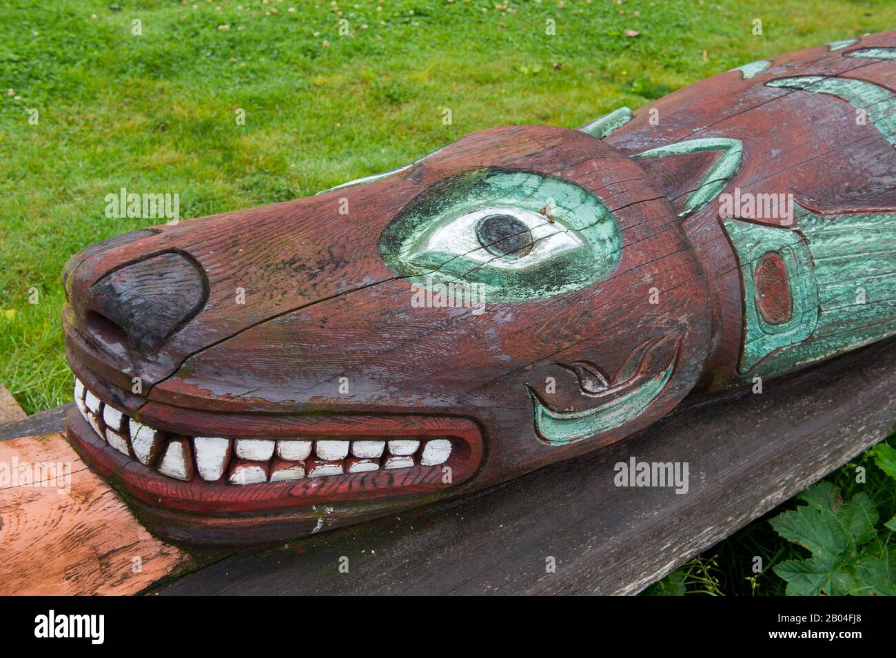 Seeotter Tlingit Totempfahl auf Chief Shakes Island, einem Historischen Monument in der Stadt Wrangell auf der Insel Wrangell, Tongass National Forest, Southeast Alask Stockfoto