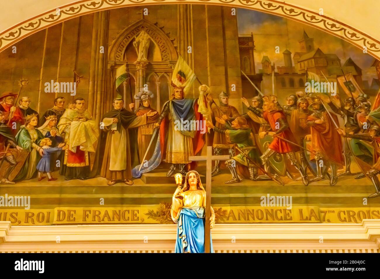 Königsfresko Mary Statue Saint Louis Basilica Cathedral Älteste Kathedrale Der Vereinigten Staaten New Oreleans Louisiana. 1718 Louis König von Frankreich Später erbaut Stockfoto
