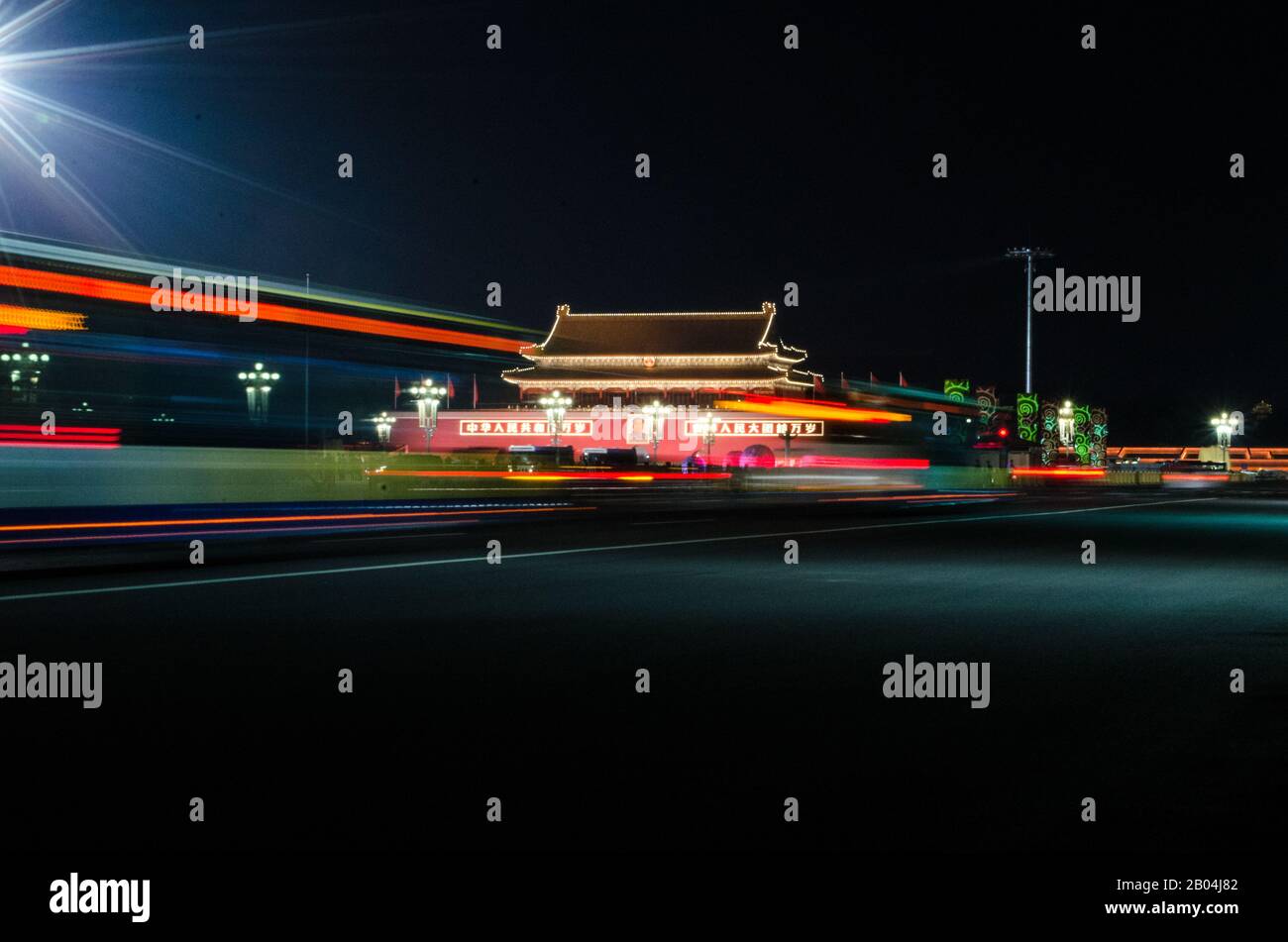 Der Bus zum Tianenmen Platz Stockfoto