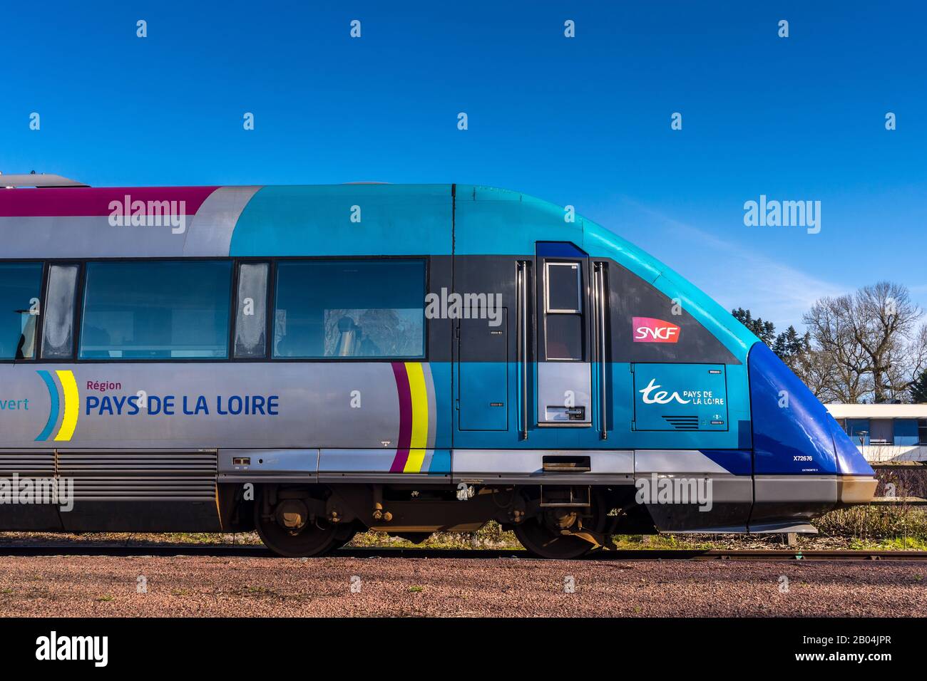 Diesel-Vielfachzug der französischen SNCF-Klasse 72500 im Bahnhof Loches, Indre-et-Loire, Frankreich. Stockfoto