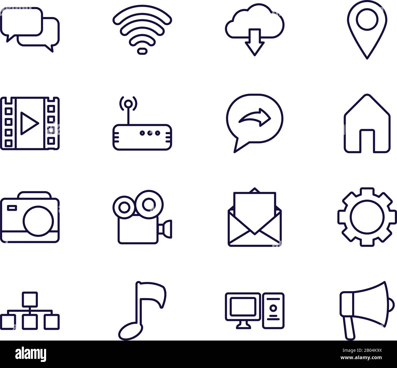 Linienart Symbolsatz Design, Social Media Multimedia Kommunikation Digital Marketing