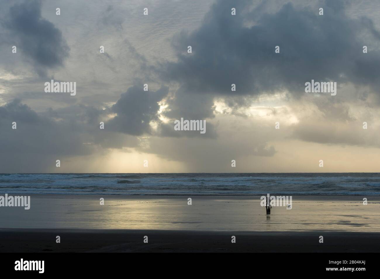 Menschen, die am Cannon Beach an der nördlichen Oregon Coast, USA, spazieren gehen. Stockfoto