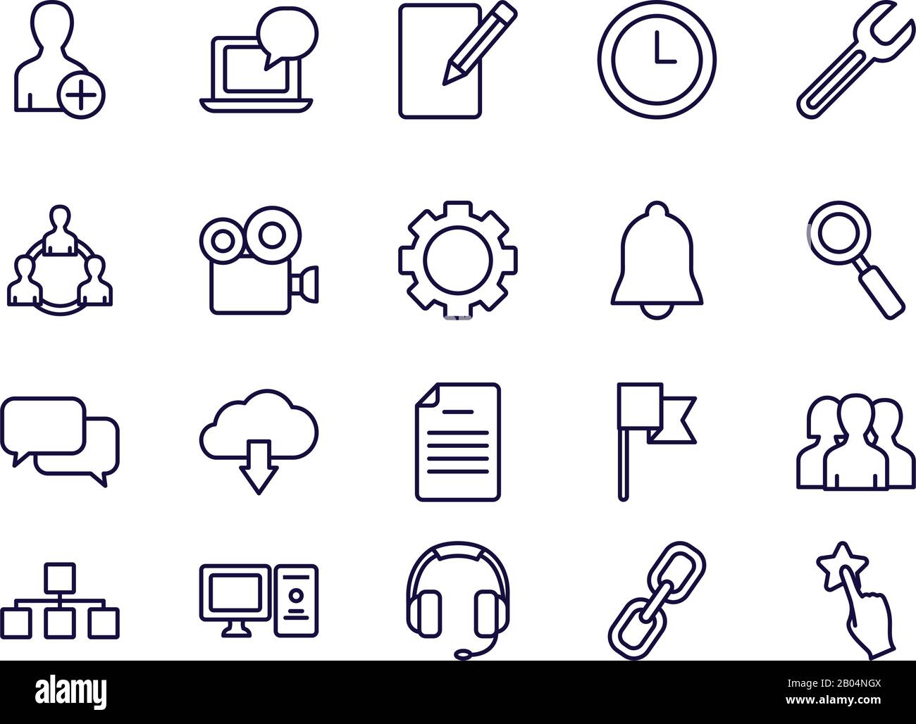 Linienart Symbolsatz Design, Social Media Multimedia Kommunikation Digital Marketing