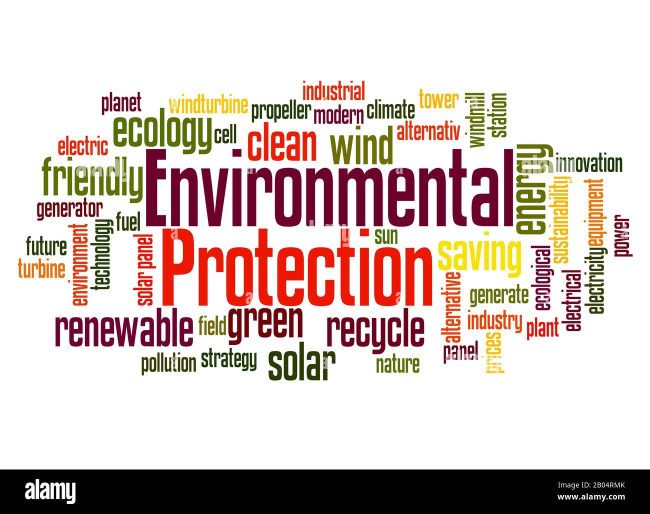 Umweltschutz Wort Cloud-Konzept auf weißem Hintergrund. Stockfoto