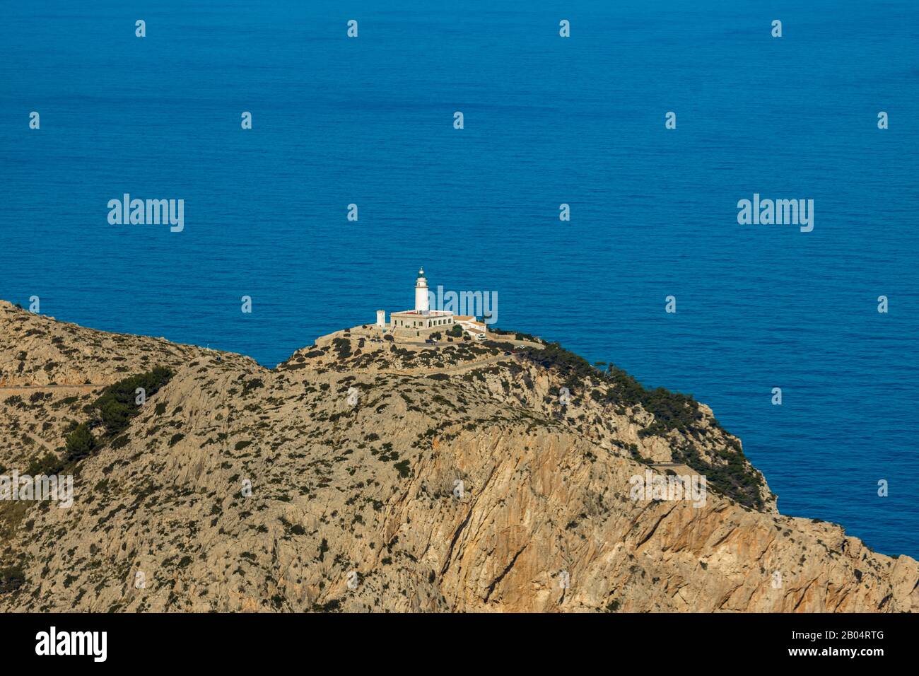 Luftbild, Insel, Halbinsel Cap Formentor, Far de Formentor, Leuchtturm, Pollença, Mallorca, Balearen, Spanien, Europa, Aussichtsplattform, Ca Stockfoto