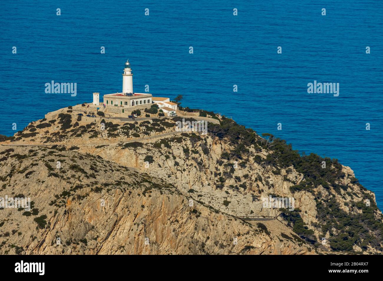 Luftbild, Insel, Halbinsel Cap Formentor, Far de Formentor, Leuchtturm, Pollença, Mallorca, Balearen, Spanien, Europa, Aussichtsplattform, Ca Stockfoto