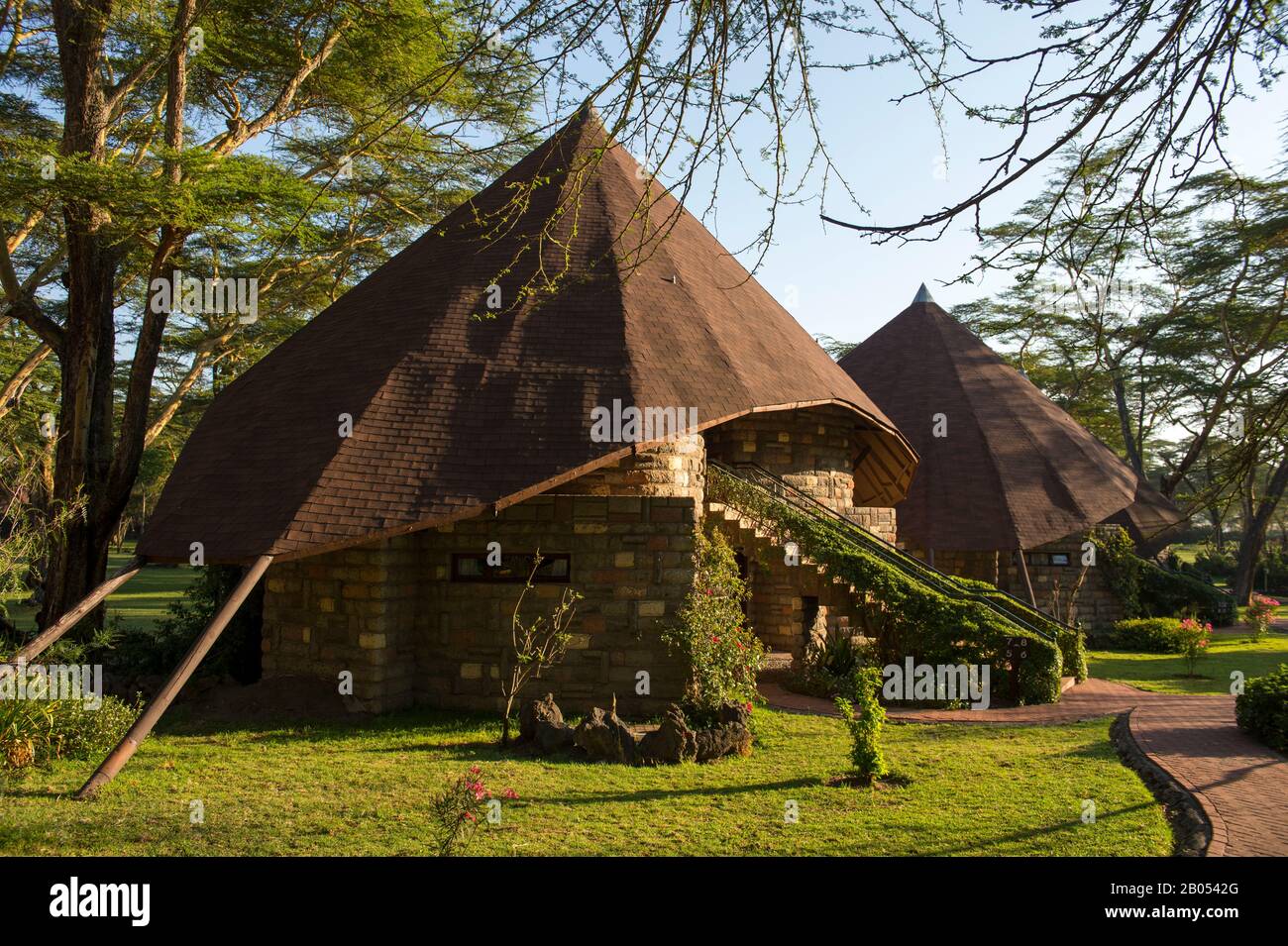 Die Villen der Lake Naivasha Sopa Lodge im Great Rift Valley am Lake Naivasha in Kenia Stockfoto