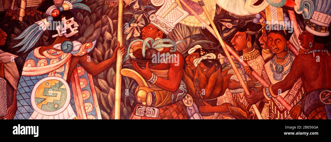 Nahaufnahme eines Freskos, Diego Rivera Fresko, National Palace, Mexiko Stockfoto