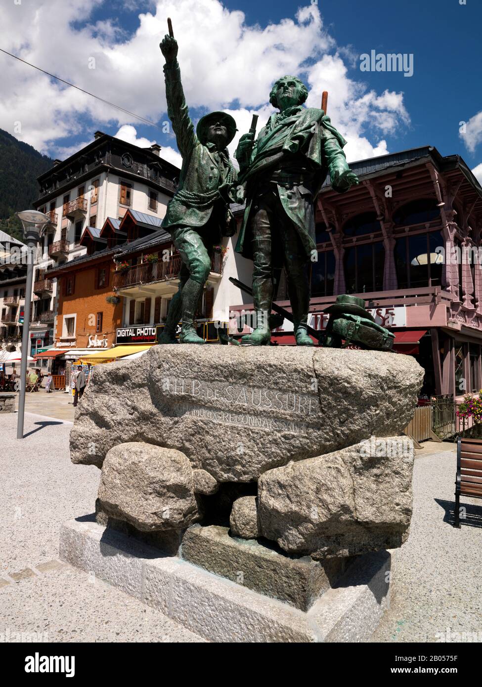 Denkmal der Bergsteiger, Place Balmat, Chamonix, Haute-Savoie, Rhone-Alpen, Frankreich Stockfoto