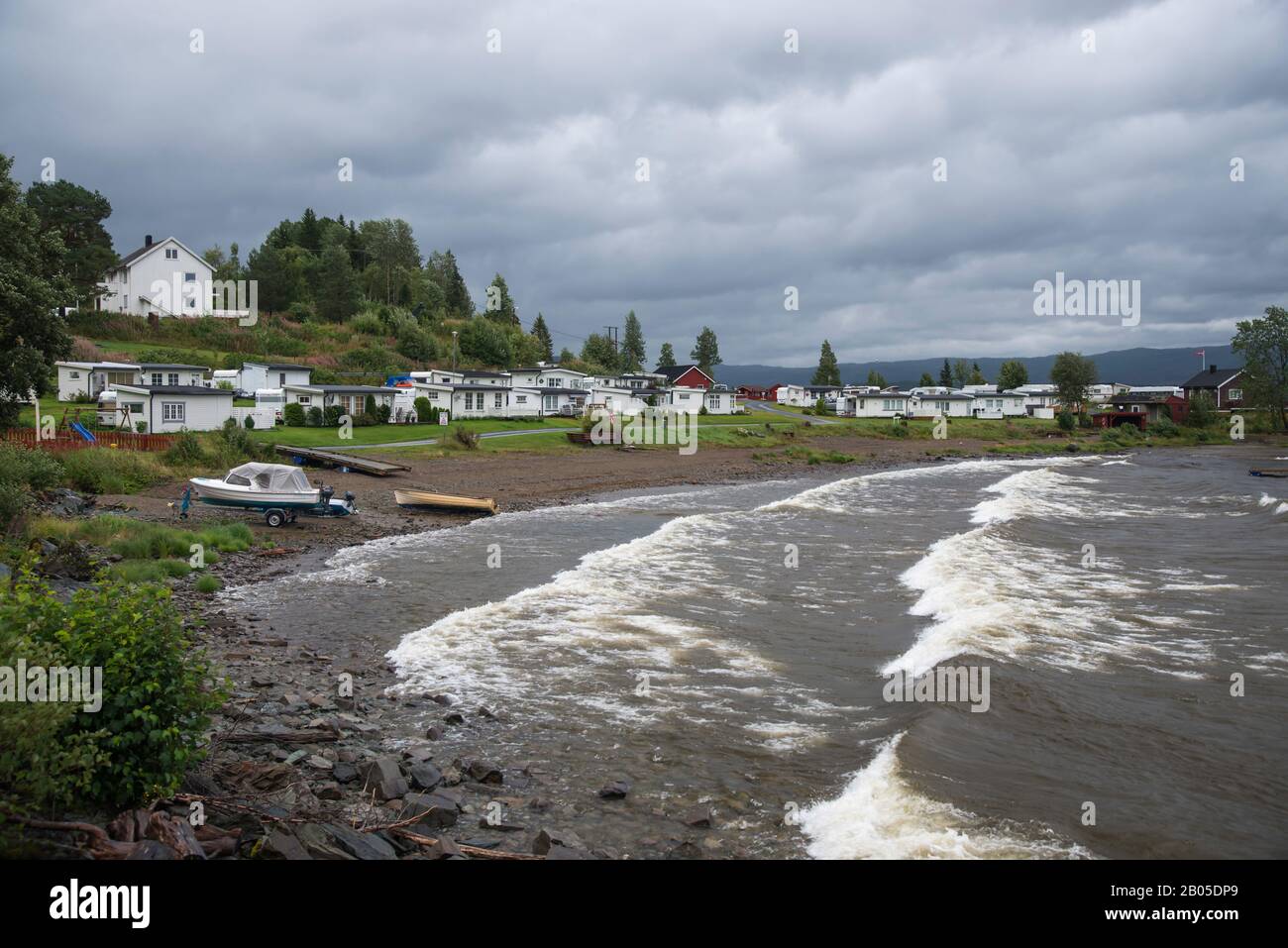 Camping in Gale am See Snaasavatnet, Norwegen, Nord-Troendelag, Snaasavatnet, Snaasavatnet Stockfoto