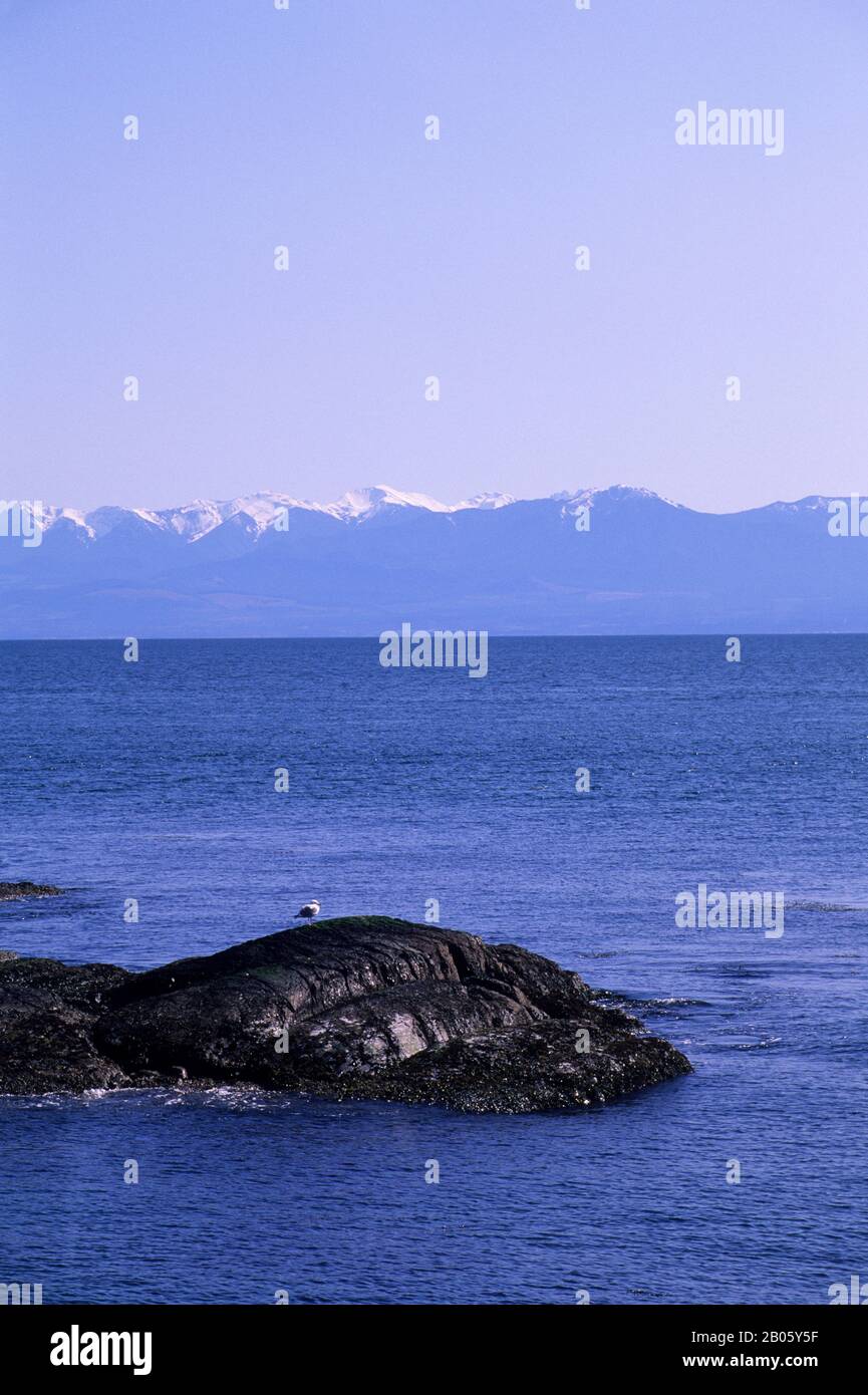 KANADA, BRITISH COLUMBIA, VICTORIA, BLICK AUF DIE STRASSE VON JUAN DE FUCA UND OLYMPISCHE BERGE Stockfoto