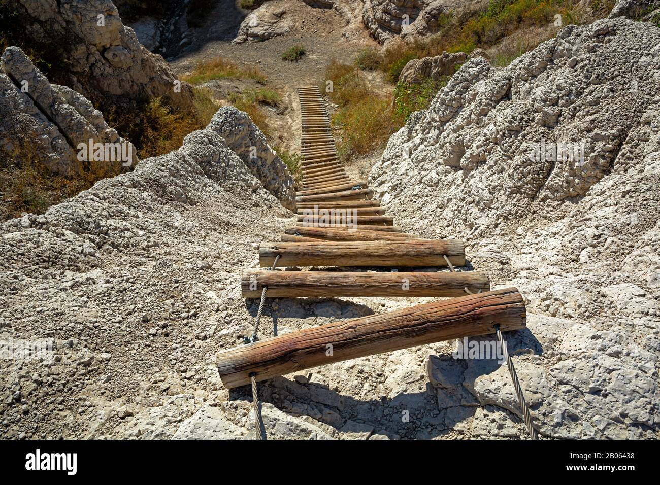 SD00139-00...SOUTH DAKOTA - Leiter entlang des Notch Trail im Badlands National Park. Stockfoto