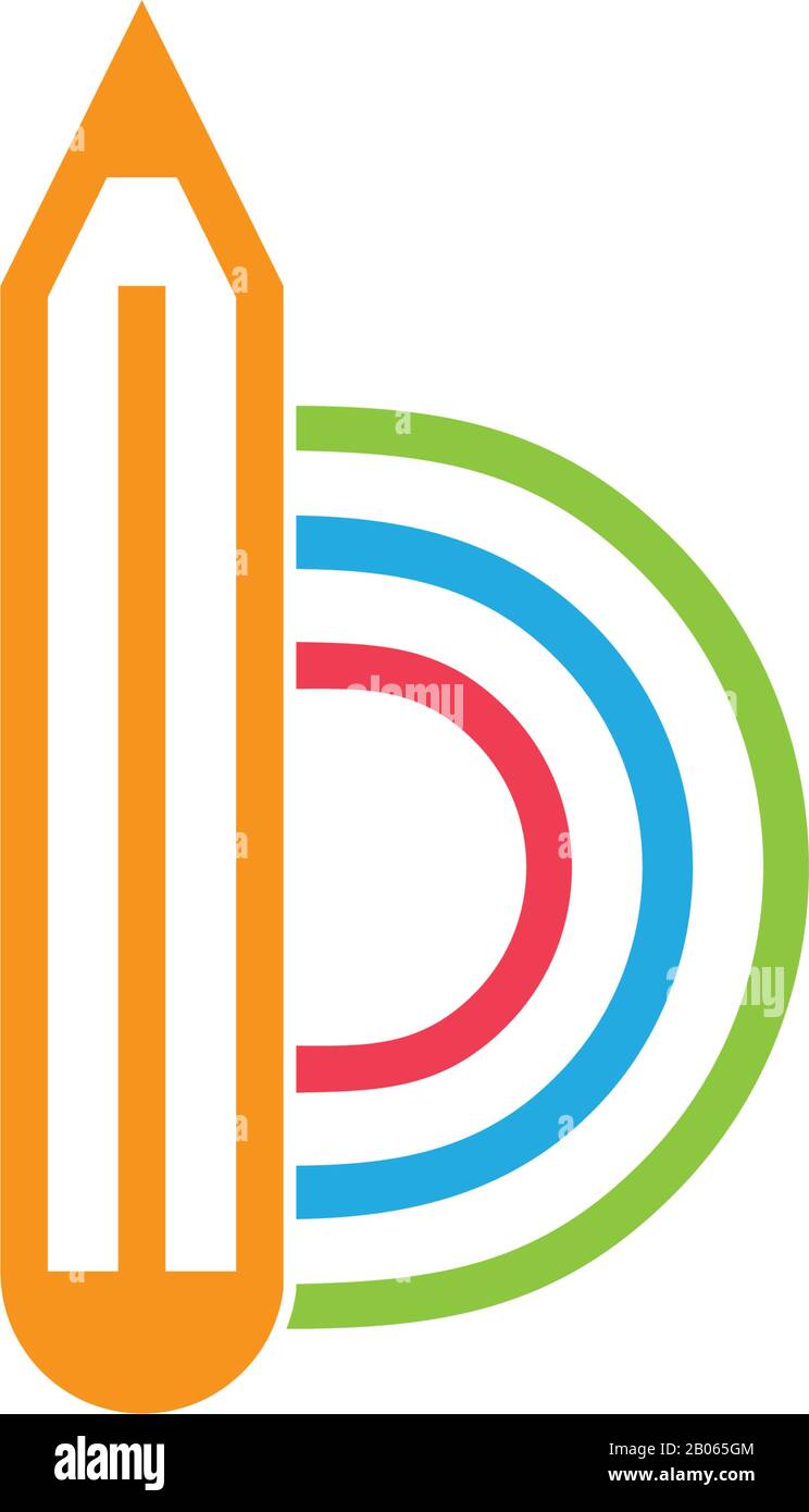 Buchstabe b bunter Bleistift kreativer Symbolvektor Stock Vektor