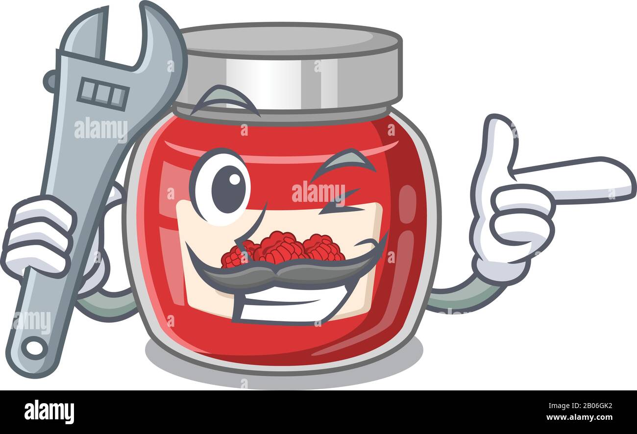 Smart Mechanic Himbeere Marmelade Cartoon Character Design Stock Vektor