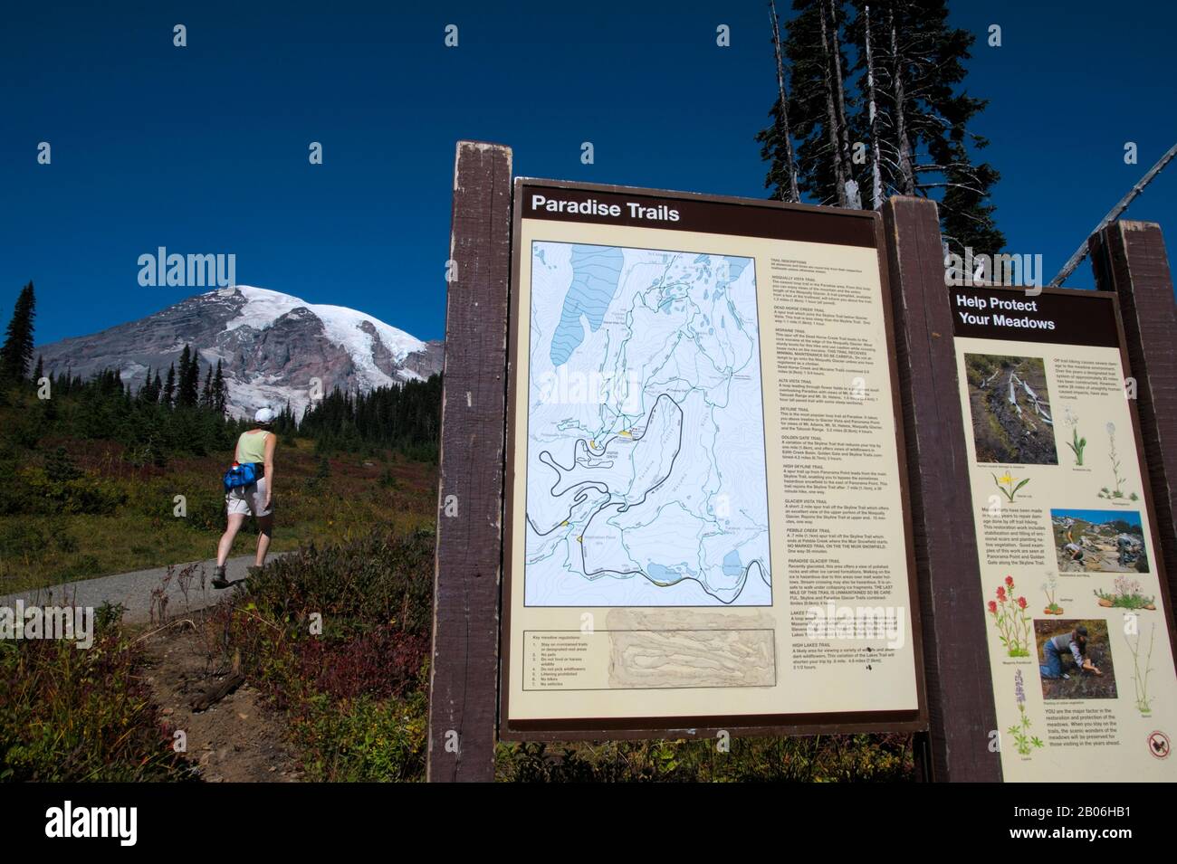 USA, WASHINGTON STATE, MOUNT RAINIER NATIONAL PARK, PARADIES, WEGKARTE Stockfoto