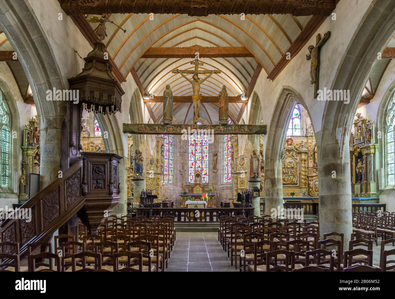 Kirche im Stil des Barock, Lampaul-Guimiliau, Departement Finistere, Frankreich Stockfoto