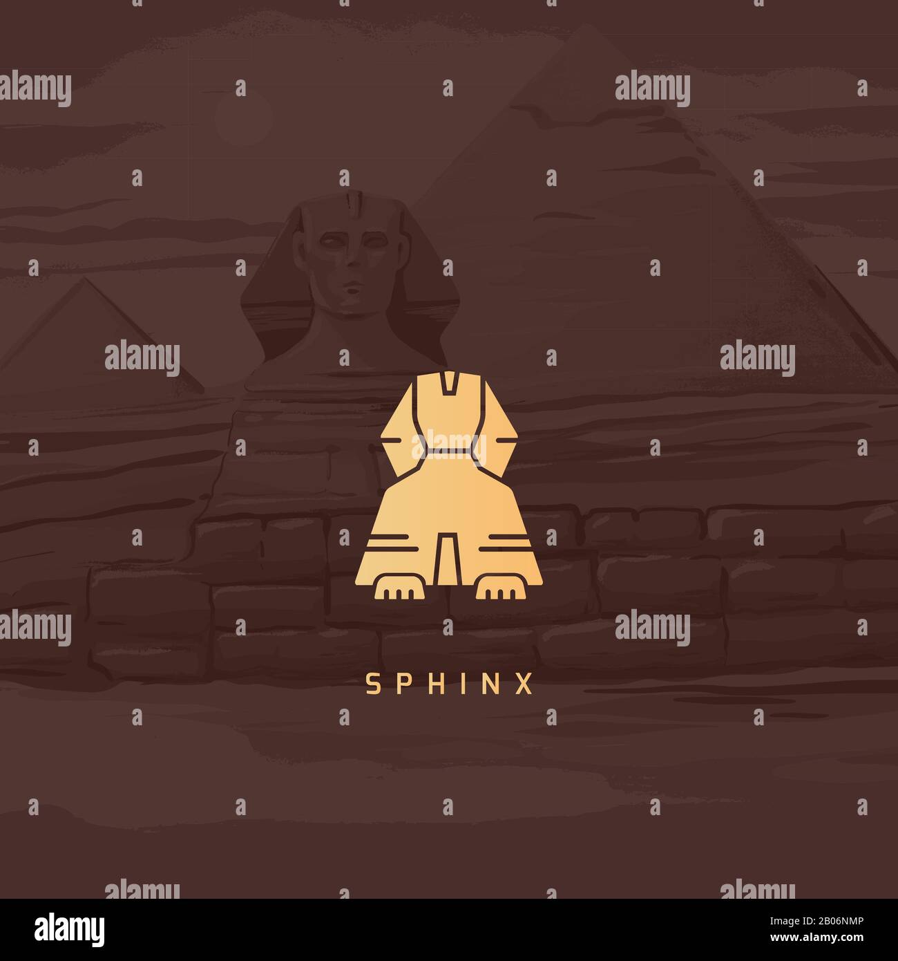 Vektor-Ikone der Großen Sphinx von Gizeh isoliert auf der handgezeichneten Vektordarstellung der Pyramiden Stock Vektor