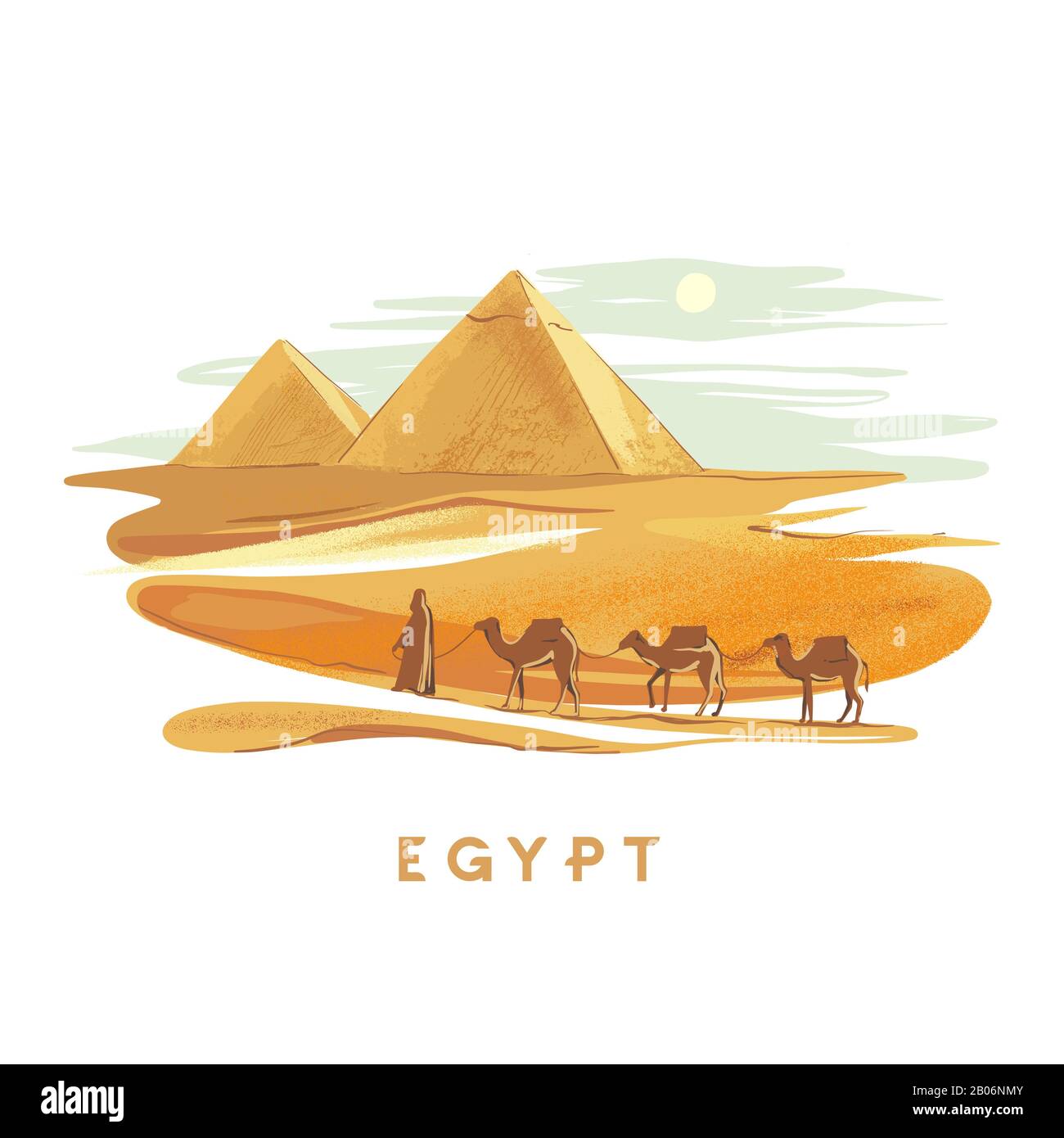 Farbenfrohe, handgezeichnete Vektorgrafiken der Pyramide von Gizeh, Sphinx, Ägypten handgezeichnet in einem weißen Hintergrund. Stock Vektor