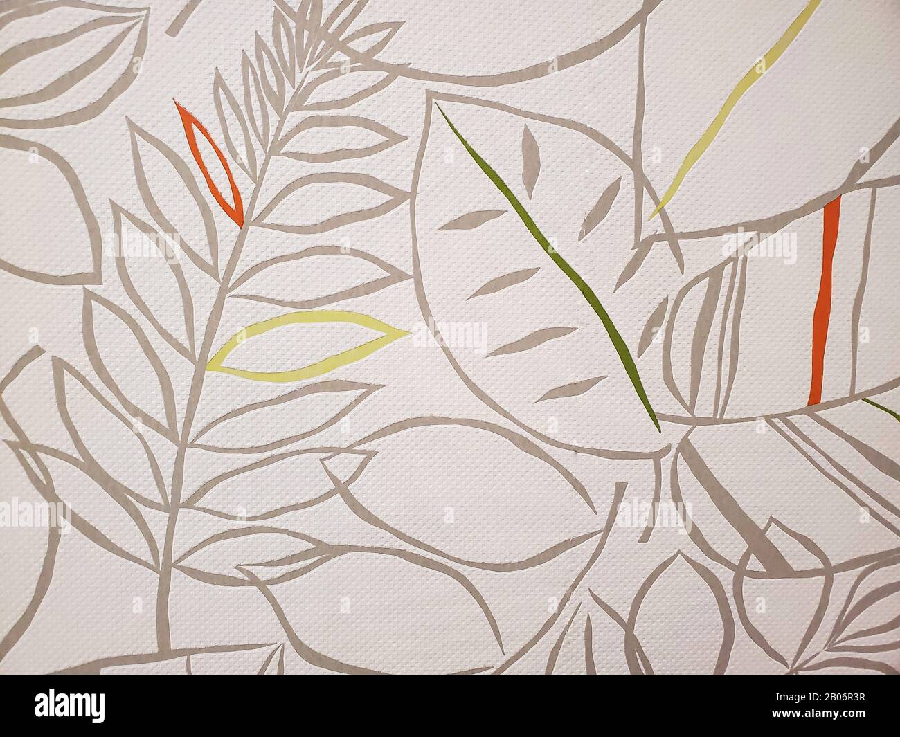 Hinterlässt Strukturmuster Wanddekoration auf weißem Hintergrund, Tapete Stockfoto