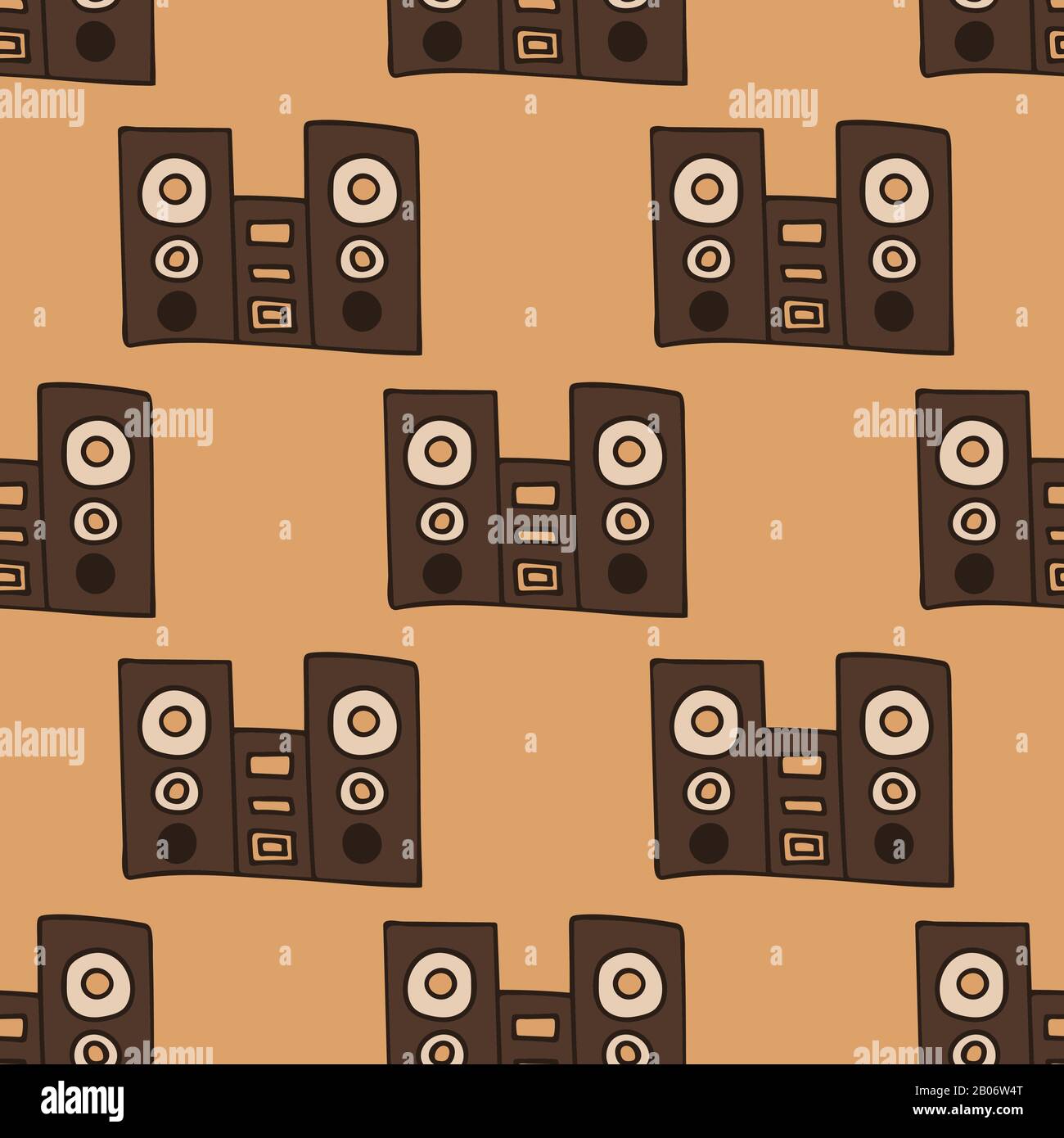 Lautsprecher mit Subwoofer. Musiksystem. Vektor-Darstellung mit nahtlosem Muster Stock Vektor