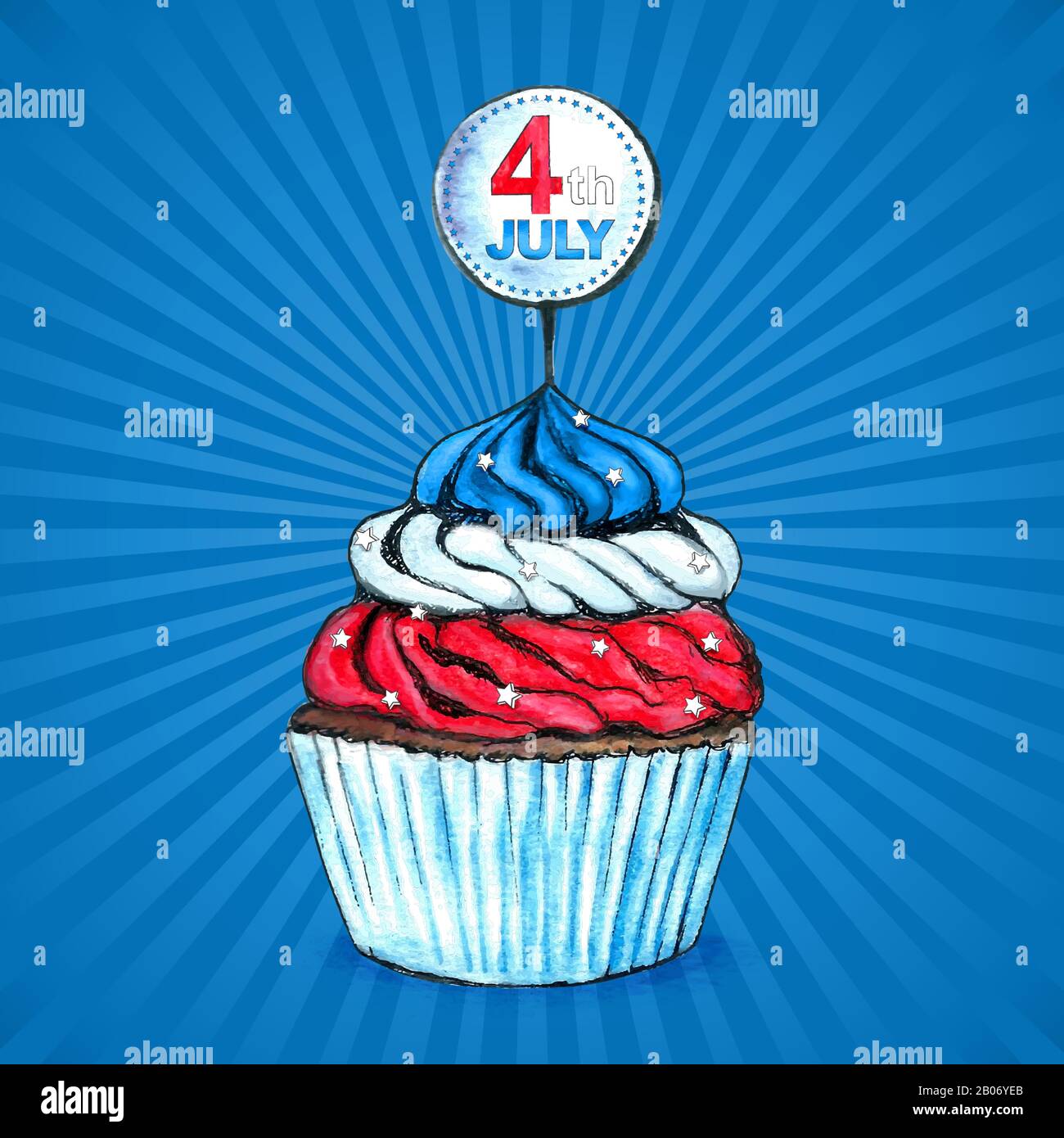 Cupcakes für Den Unabhängigkeitstag. Juli. Stock Vektor