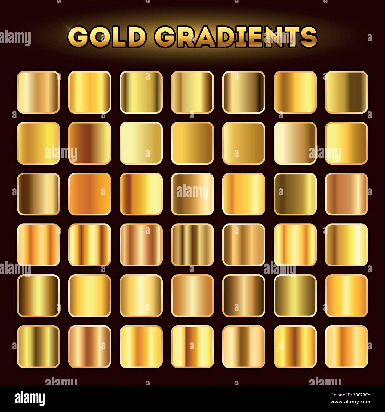 Vektor für Goldgradienten. Satz goldener Glaugh-Gradient-Schattierungen Illustration Stock Vektor
