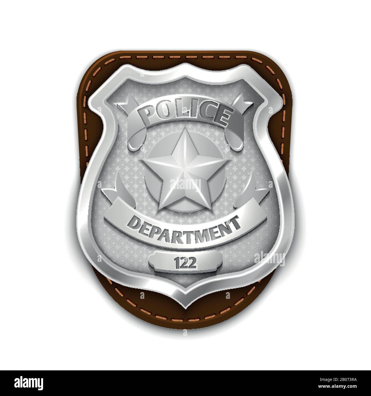 Polizei aus silbernem Stahl, Sicherheitsschild isoliert auf weißer Hintergrundvektorillustration. Emblem für Sheriff oder Polizist Stock Vektor