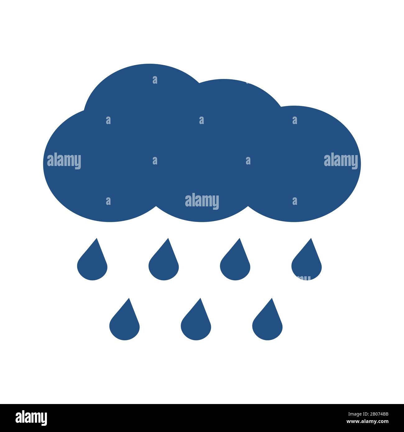 Blaue Vektorwolke mit fallendem Regen isoliert auf weißem Hintergrund. Symbol "Abbildung" für Wetter Stock Vektor