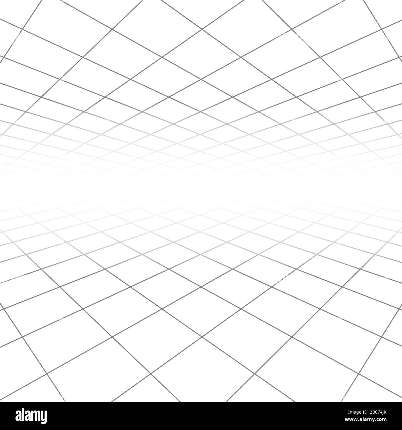 Decken- und Bodenfliesentextur, 3D-Linien in perspektivischer Sicht abstrakter geometrischer Hintergrund. Lineare Abbildung des linearen Gitters "Space Infinity" Stock Vektor