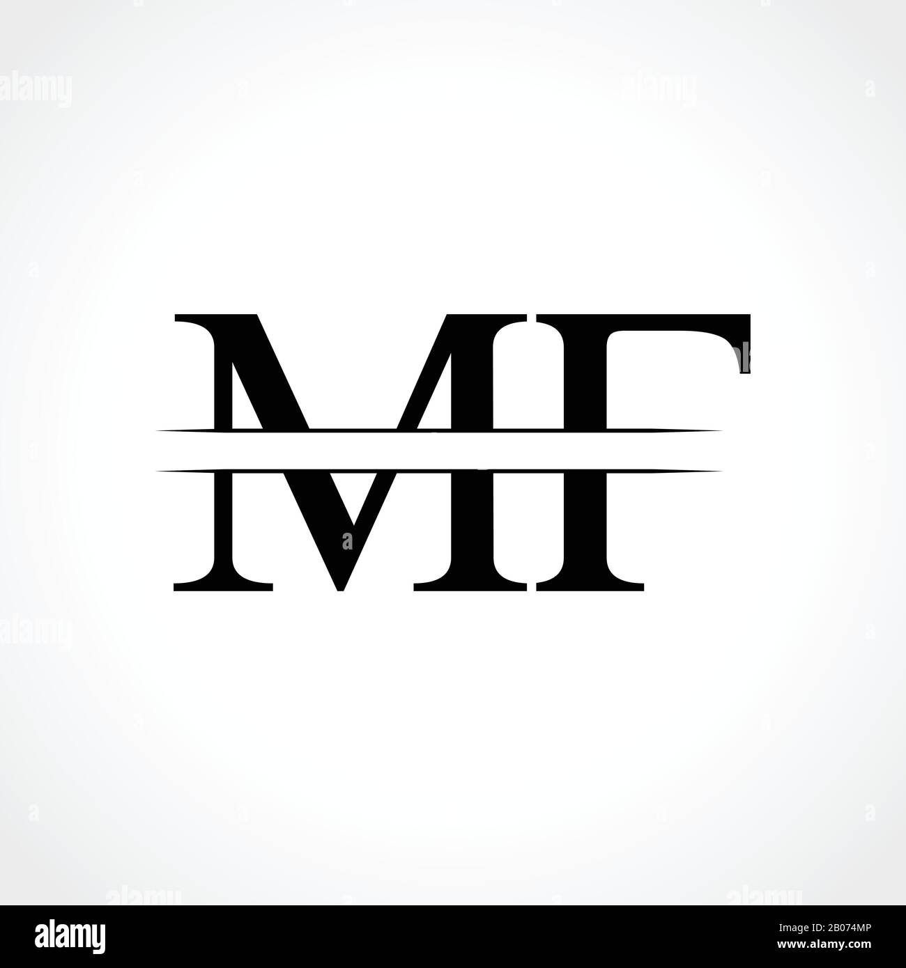 Vektor-Vorlage für das erste MF-Buchstaben-Logo. Abstraktes Design mit schwarzem Buchstaben und MF-Logo Stock Vektor