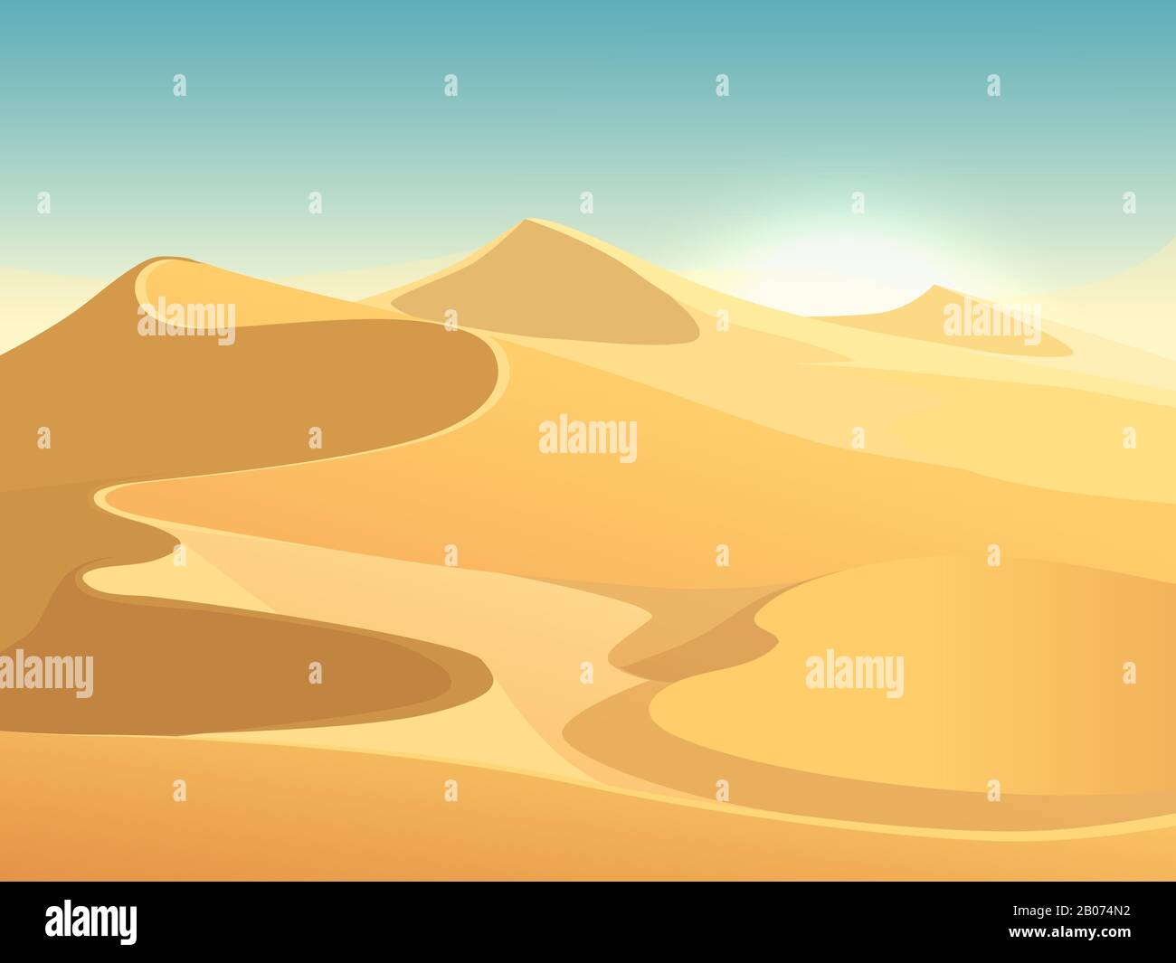 Dünen der Wüste Vektor ägyptischen Landschaft Hintergrund. Sand in der Natur Abbildung Stock Vektor